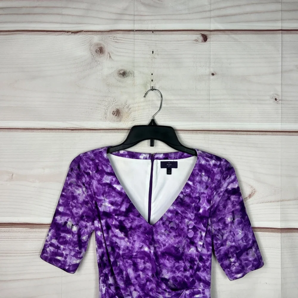 NYDJ Dress‎ Womens 0 Purple Print Shift V-Neck Short Sleeve Tie Waist Lined
